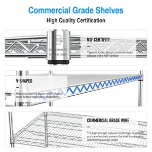 5 Tier NSF Metal Shelf Wire Shelving Unit, 7500lbs Capacity Heavy Duty Adjustable Storage Rack with Wheels & Shelf Liners for Commercial Grade Utility Steel Storage Rack , 82"H x 60"L x 24"D - Chrome