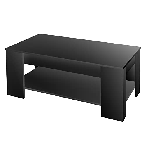 ZENY Lift Top Coffee Table with Hidden Compartment and Storage Shelves, Rising Tabletop Dining Table Modern Furniture for Home, Living Room, Reception Room Office, 38.6in L (Black)