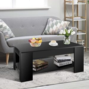 ZENY Lift Top Coffee Table with Hidden Compartment and Storage Shelves, Rising Tabletop Dining Table Modern Furniture for Home, Living Room, Reception Room Office, 38.6in L (Black)