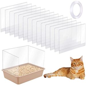 maitys 20 pcs cat litter box pee shields transparent cat litter box splash guard litter pan pee shields for open top litter pan with double sided tape, litter box not included, 12 x 16 inch