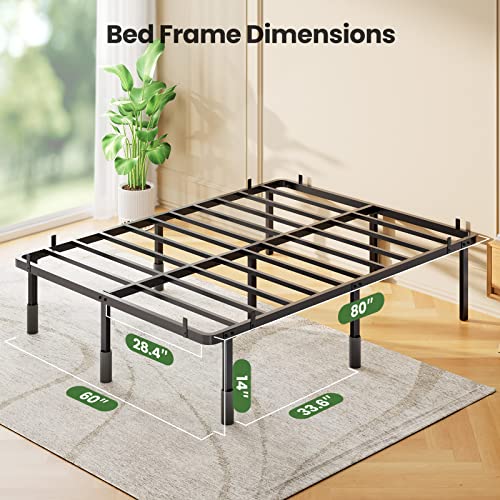 Marsail Queen Size Bed Frame, 14-Inch High Platform Bed with Steel Slat Support, Mattress Stoppers & Rounded Corners, Heavy-Duty Metal Platform, 1600 lbs Max Weight, No Box Spring Needed, MSBFQ02