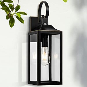 yolsunes black outdoor wall lantern 19", large outside farmhouse wall sconce light fixture, industrial wall mount light with glass, waterproof modern porch lighting exterior lamp for house garage