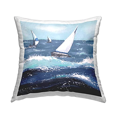 Stupell Industries Rough Sea Waves Sailboats Splash Design by Jade Reynolds Throw Pillow, 18 x 18, Blue