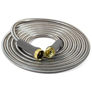 short stainless steel garden hose 10 ft – lightweight flexible metal garden hose - thorn proof steel metal water hose with solid fittings for garden, outdoor use (10ft)