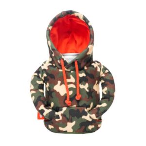 puffin - the hoodie beverage jacket, insulated can cooler, woodsy camo/puffin red