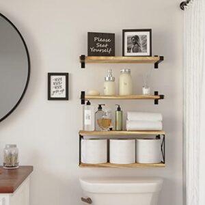 WOPITUES Floating Shelves Wall Mounted, Wood Bathroom Shelves with Extra Storage Shelf, Rustic Wall Shelves for Bathroom, Bedroom, Kitchen, Living Room, Plants - Light Brown