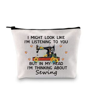 gjtim sewing lover gift sewing machine gift zipper pouch in my head i’m thinking about sewing sewing project bag for sewer quilters (thinking about sewing)