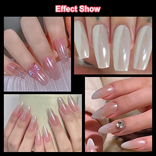 2 Boxes White Pearl Chrome Nail Powder - Transparent Clear Ice Shimmer Chrome Pigment Powder for Nails, Glazed Donut Inspired Nails Mirror Effect Glitters Nail Art Powder for DIY Salon