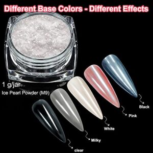 2 Boxes White Pearl Chrome Nail Powder - Transparent Clear Ice Shimmer Chrome Pigment Powder for Nails, Glazed Donut Inspired Nails Mirror Effect Glitters Nail Art Powder for DIY Salon