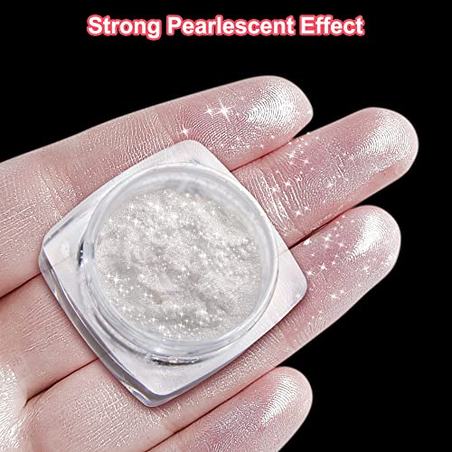 2 Boxes White Pearl Chrome Nail Powder - Transparent Clear Ice Shimmer Chrome Pigment Powder for Nails, Glazed Donut Inspired Nails Mirror Effect Glitters Nail Art Powder for DIY Salon