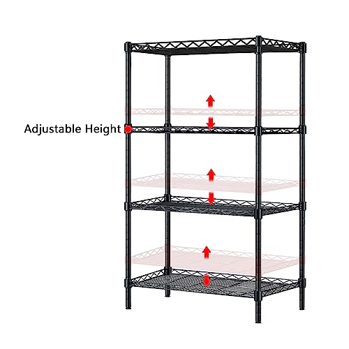 Txxplv 4 Tier Storage Shelves Wire Shelving Unit, Adjustable Metal Storage Rack for Kitchen Bathroom with Leveling Feet (Black)