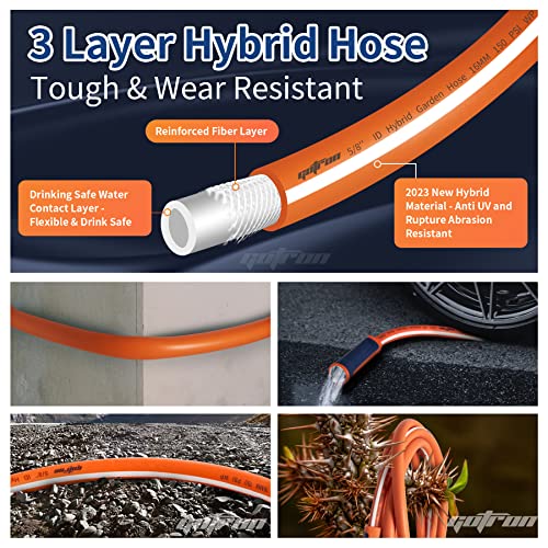 Gotron Short Leader Garden Hose - 5/8" X 50 Ft - Flexible and Durable Hybrid PVC Garden Hose with 100% Drinking Safe Design, Lightweight & Kink-Resistant for Easy Watering, 3-Year Warranty Included!