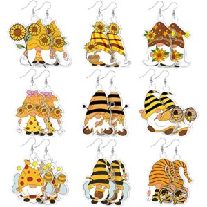 9 pairs sunflower bee gnome earrings acrylic drop and dangle earrings lightweight holiday stud earrings for women girl teen jewelry gift (sunflower style)