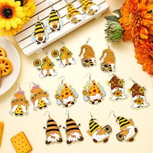 9 Pairs Sunflower Bee Gnome Earrings Acrylic Drop and Dangle Earrings Lightweight Holiday Stud Earrings for Women Girl Teen Jewelry Gift (Sunflower Style)