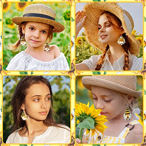 9 Pairs Sunflower Bee Gnome Earrings Acrylic Drop and Dangle Earrings Lightweight Holiday Stud Earrings for Women Girl Teen Jewelry Gift (Sunflower Style)