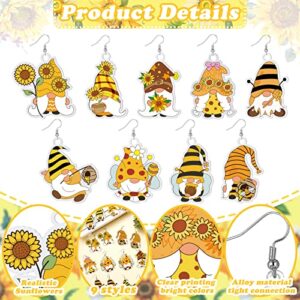 9 Pairs Sunflower Bee Gnome Earrings Acrylic Drop and Dangle Earrings Lightweight Holiday Stud Earrings for Women Girl Teen Jewelry Gift (Sunflower Style)