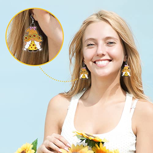 9 Pairs Sunflower Bee Gnome Earrings Acrylic Drop and Dangle Earrings Lightweight Holiday Stud Earrings for Women Girl Teen Jewelry Gift (Sunflower Style)