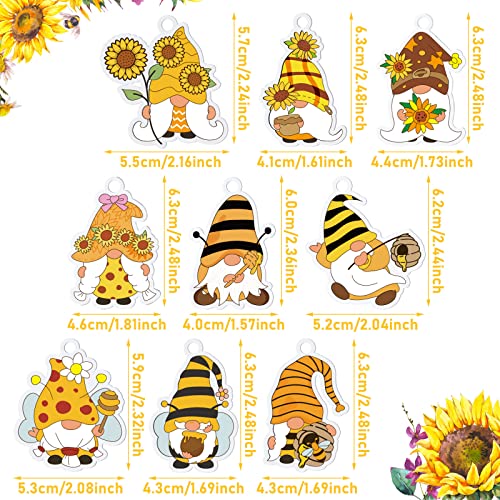 9 Pairs Sunflower Bee Gnome Earrings Acrylic Drop and Dangle Earrings Lightweight Holiday Stud Earrings for Women Girl Teen Jewelry Gift (Sunflower Style)