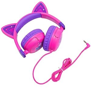 iClever Kids Headphones Cat Ear, LED Light Up, 85dBA Safe Volume, Stereo Sound Toddler Headphones for Travel School, Foldable 3.5mm Wired Kids Headphones for iPad Tablets, Meow Lollipop-Hot Pink