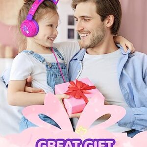 iClever Kids Headphones Cat Ear, LED Light Up, 85dBA Safe Volume, Stereo Sound Toddler Headphones for Travel School, Foldable 3.5mm Wired Kids Headphones for iPad Tablets, Meow Lollipop-Hot Pink