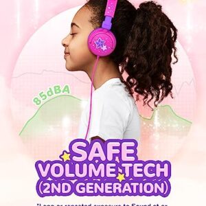 iClever Kids Headphones Cat Ear, LED Light Up, 85dBA Safe Volume, Stereo Sound Toddler Headphones for Travel School, Foldable 3.5mm Wired Kids Headphones for iPad Tablets, Meow Lollipop-Hot Pink