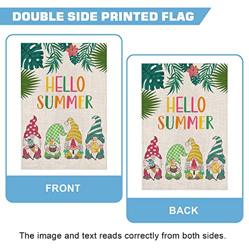 OPULANE Hello Summer Garden Flag Gnomes Beach 12x18 Inch Double Sided Small Vertical Burlap Yard Flags Seasonal Outdoor Decor for Farmhouse Rustic Home Lawn Patio Wedding Outside E1104