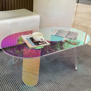 nalwort acrylic coffee table, colorful round side table, iridescent clear end table for living room bedroom, 37.4" l x 19.7" w x 13.8" h
