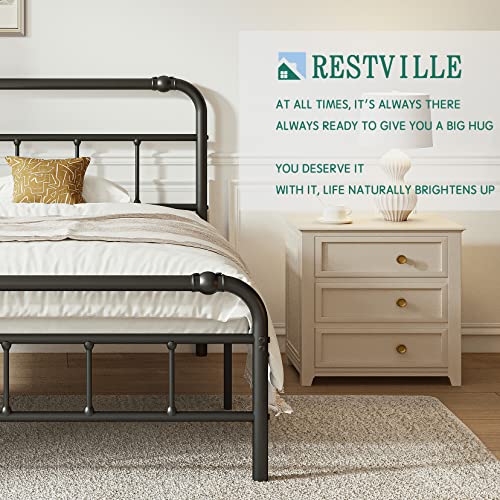 RestVille Twin Bed Frame with Headboard & Footboard 14 INCH Platform Metal Heavy Duty Slats Design Support Up to 3500LB No Box Spring Needed