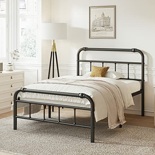 RestVille Twin Bed Frame with Headboard & Footboard 14 INCH Platform Metal Heavy Duty Slats Design Support Up to 3500LB No Box Spring Needed