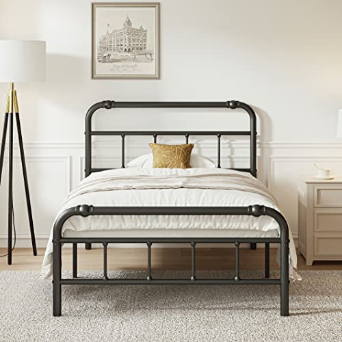 RestVille Twin Bed Frame with Headboard & Footboard 14 INCH Platform Metal Heavy Duty Slats Design Support Up to 3500LB No Box Spring Needed