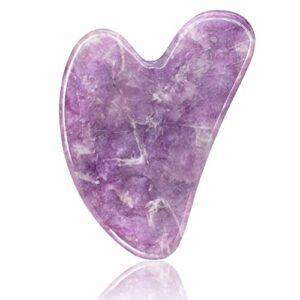 ecoswer gua sha stone,gua sha facial tools,guasha tool for face,facial and body massager,natural purple jade,scraping and spa acupuncture therapy to lift,decrease puffiness and tighten