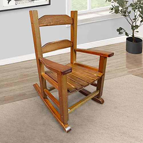 Pvillez Kids Rocking Chair for Toddlers, Childs Rocker Chair, Wooden Rocking Lounge Chairs for Girl Boy Indoor Outdoor Features Classic Rocker Design and Hardwood Construction (Oak 2)