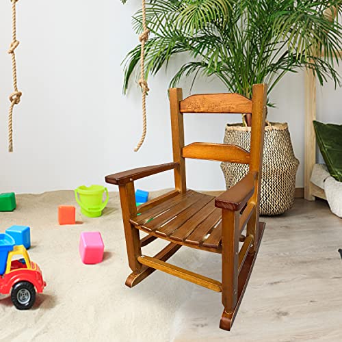 Pvillez Kids Rocking Chair for Toddlers, Childs Rocker Chair, Wooden Rocking Lounge Chairs for Girl Boy Indoor Outdoor Features Classic Rocker Design and Hardwood Construction (Oak 2)