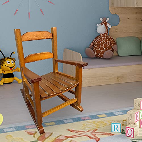 Pvillez Kids Rocking Chair for Toddlers, Childs Rocker Chair, Wooden Rocking Lounge Chairs for Girl Boy Indoor Outdoor Features Classic Rocker Design and Hardwood Construction (Oak 2)