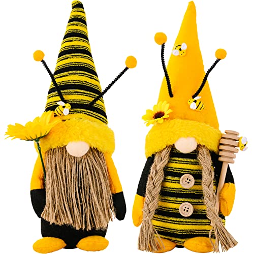 ZTML MS 2Pcs Bumble Bee Gnomes Plush Decor,Handmade Summer Gnomes Sunflower Gnomes Decor, Mr and Mrs Honeybee Gnomes Plush Tomte Elf World Bee Day Decor Tiered Tray Decor