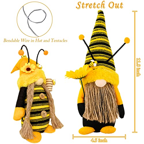 ZTML MS 2Pcs Bumble Bee Gnomes Plush Decor,Handmade Summer Gnomes Sunflower Gnomes Decor, Mr and Mrs Honeybee Gnomes Plush Tomte Elf World Bee Day Decor Tiered Tray Decor