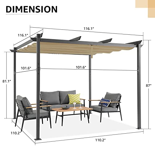 COBANA 10' x 10' Outdoor Pergola, Aluminum Patio Shade Shelter for Garden, Porch, Backyard, Beige