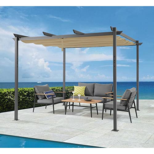 COBANA 10' x 10' Outdoor Pergola, Aluminum Patio Shade Shelter for Garden, Porch, Backyard, Beige