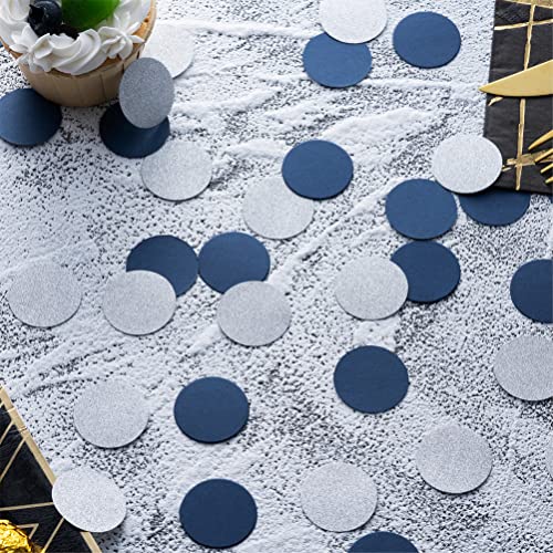 Silver and Blue Paper Confetti Table Decoration for Birthday Graduation Retirement Theme Party,1.2 inch in Diameter,200 Counts