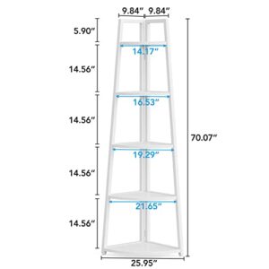 LITTLE TREE 5 Tier Tall Corner Shelf 70 Inch Corner Bookshelf Bookcase for Small Space, White