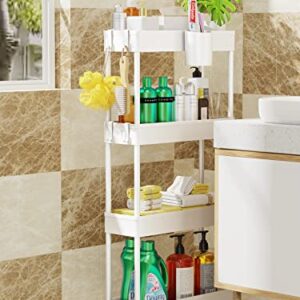 LEHOM 5.1" Slim Storage Cart - 4 Tiers Bathroom Organizer Mobile Shelving Unit Storage Rolling Utility Cart Slide Out Organizer for Kitchen Bathroom Laundry Narrow Places, White