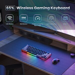 GEODMAER 65% Wireless Gaming Keyboard, Rechargeable Backlit Gaming Keyboard, Ultra-Compact Mini Mechanical Feel Anti-ghosting Keyboard for PC Laptop PS5 PS4 Xbox One Mac Gamer(Black-Grey)