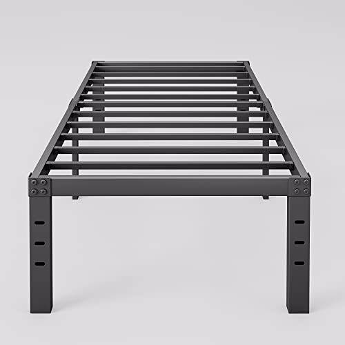 Sunnydaze Twin Bed Frames 16 Inch High Heavy Duty Steel Slats Without Headboard,No Box Spring Needed,Storage Underneath,Noise Free,Easy Assembly,Black