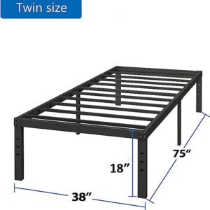 Nordicbed Twin Bed Frame 18 Inch, Heavy Duty Metal Frames with Steel Slats Support, Under Bed Storage, No Box Spring Needed, Noise Free, Easy Assembly, Black