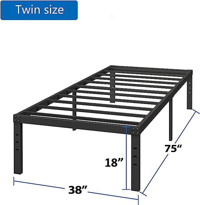 Nordicbed Twin Bed Frame 18 Inch, Heavy Duty Metal Frames with Steel Slats Support, Under Bed Storage, No Box Spring Needed, Noise Free, Easy Assembly, Black