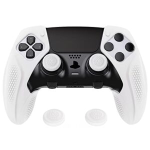 playvital ninja edition anti-slip half-covered silicone cover skin for ps5 edge controller, ergonomic protector soft rubber case for ps5 edge wireless controller with thumb grip caps - white