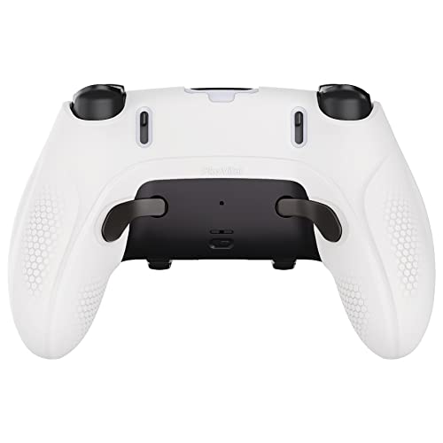 PlayVital Ninja Edition Anti-Slip Half-Covered Silicone Cover Skin for ps5 Edge Controller, Ergonomic Protector Soft Rubber Case for ps5 Edge Wireless Controller with Thumb Grip Caps - White