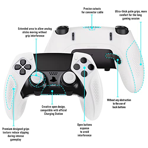 PlayVital Ninja Edition Anti-Slip Half-Covered Silicone Cover Skin for ps5 Edge Controller, Ergonomic Protector Soft Rubber Case for ps5 Edge Wireless Controller with Thumb Grip Caps - White