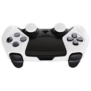 PlayVital Ninja Edition Anti-Slip Half-Covered Silicone Cover Skin for ps5 Edge Controller, Ergonomic Protector Soft Rubber Case for ps5 Edge Wireless Controller with Thumb Grip Caps - White