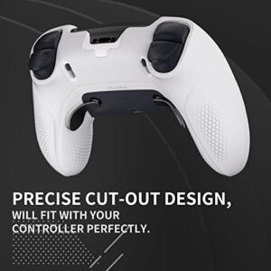 PlayVital Ninja Edition Anti-Slip Half-Covered Silicone Cover Skin for ps5 Edge Controller, Ergonomic Protector Soft Rubber Case for ps5 Edge Wireless Controller with Thumb Grip Caps - White